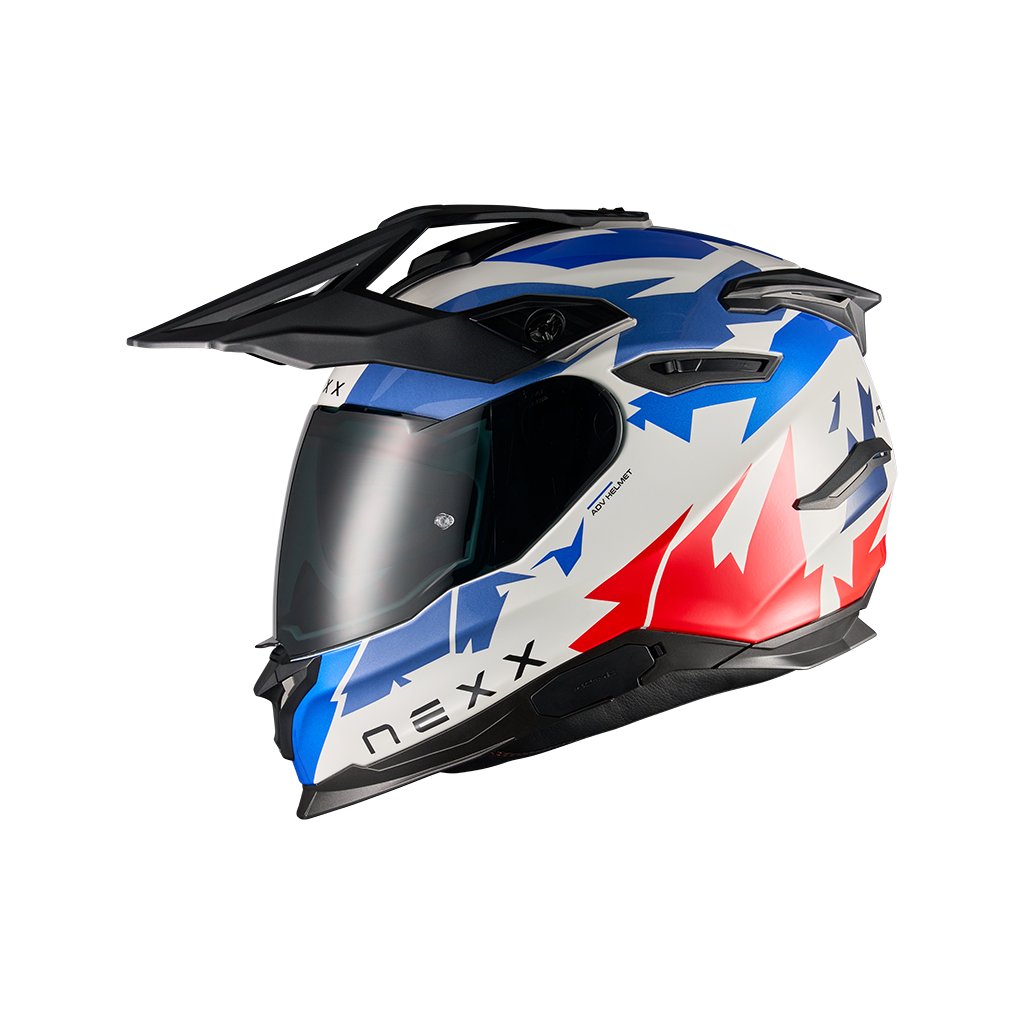 Left side view of Nexx Y.TRAVL Primal Helmet - Blue Red