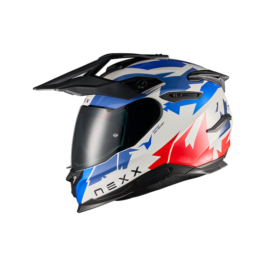 Left side view of Nexx Y.TRAVL Primal Helmet - Blue Red