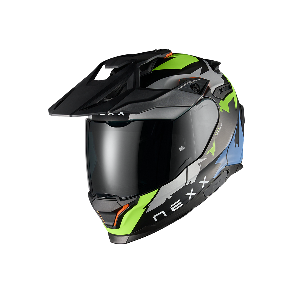 Front left view of Nexx Y.TRAVL Primal Helmet - Neon Black