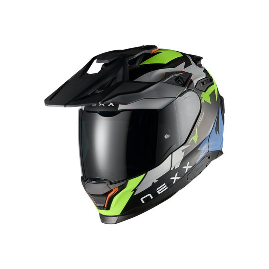 Front left view of Nexx Y.TRAVL Primal Helmet - Neon Black