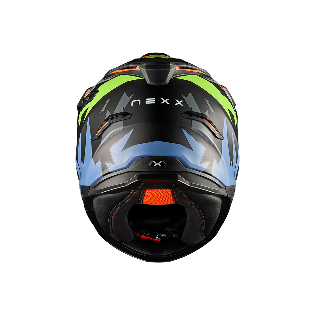 Rear view of Nexx Y.TRAVL Primal Helmet - Neon Black