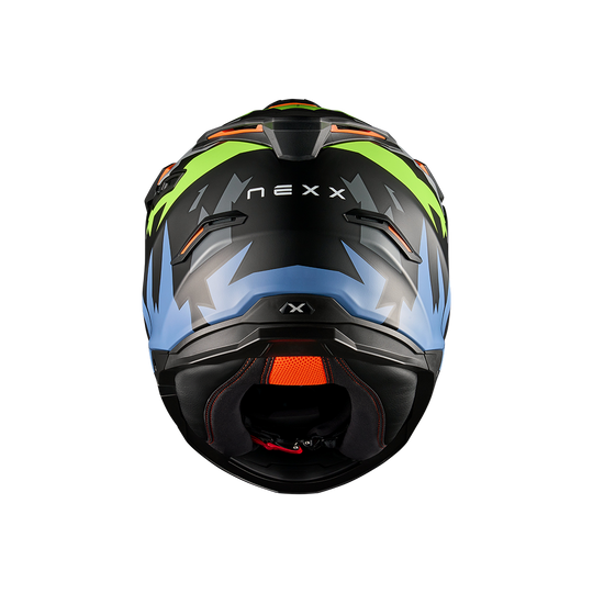 Rear view of Nexx Y.TRAVL Primal Helmet - Neon Black