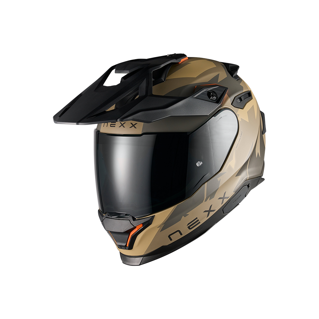Front left view of Nexx Y.TRAVL Primal Helmet - Sand Grey