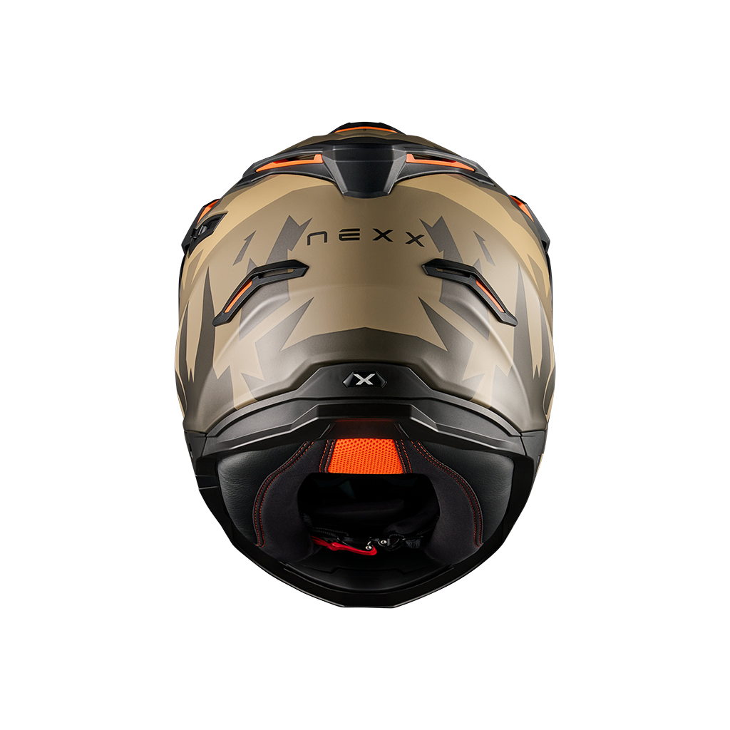 Rear view of Nexx Y.TRAVL Primal Helmet - Sand Grey 