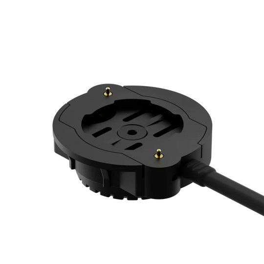 Angled studio view of Beeline Moto II Powered Mount Insert with charging pins and cable