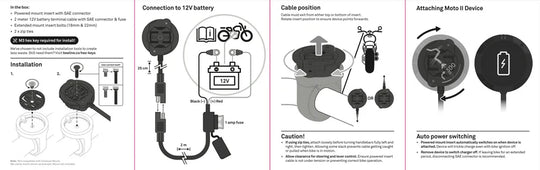 Beeline Moto II Powered Mount installation guide with wiring and setup instructions