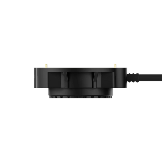 Beeline Moto II Powered Mount side profile with cable attached, isolated on white background