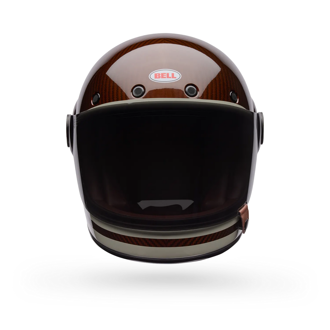 Bell burnt orange carbon fibre full face motorcycle helmet front view