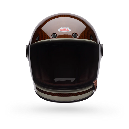 Bell burnt orange carbon fibre full face motorcycle helmet front view