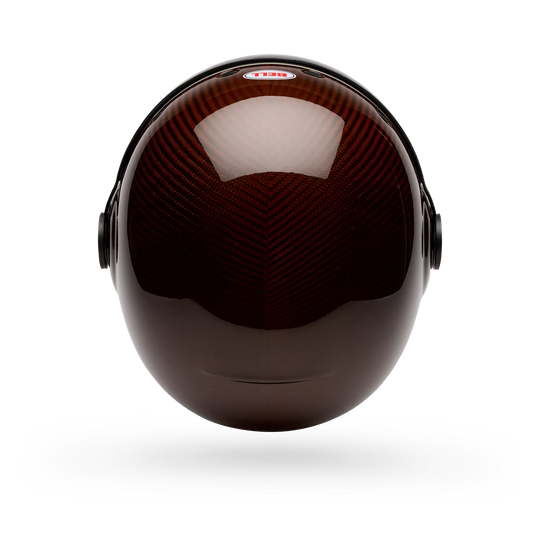 Bell burnt orange carbon fibre full face motorcycle helmet top view