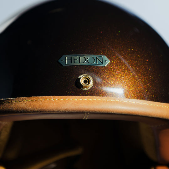 Front close up of badge on Hedon Hedonist Helmet - Polvo 