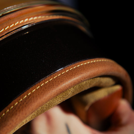Close-up of stitching front view of Hedon Heroine Racer 2.0 Helmet - Macadamia 