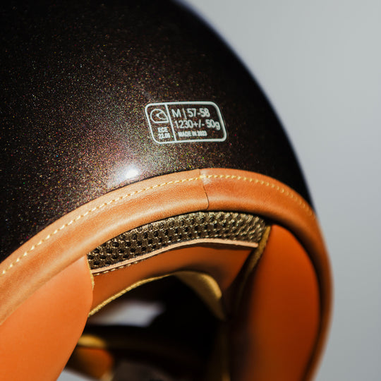 Rear view of lining and certification on Hedon Heroine Racer 2.0 Helmet - Macadamia 