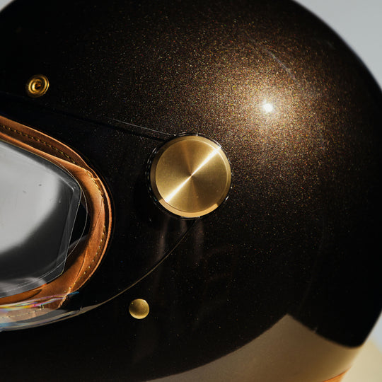 Left side close up of visor mechanism on Hedon Heroine Racer 2.0 Helmet - Macadamia