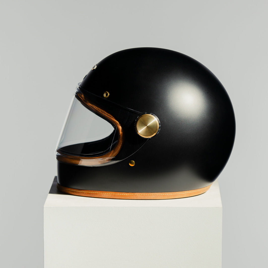 Left side view of Hedon Heroine Racer 2.0 Helmet - Stable Black with clear visor closed