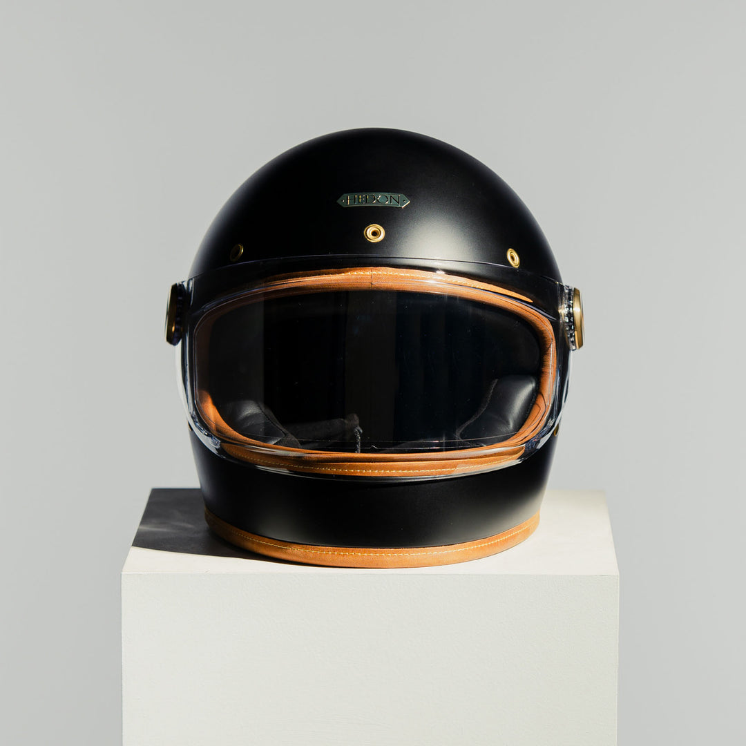 Front view of Hedon Heroine Racer 2.0 Helmet - Stable Black with clear visor closed