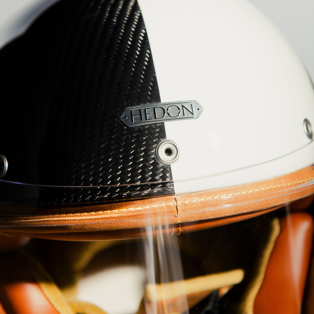 Close-up of front badge on Hedon Heroine Racer 2.0 Helmet- Bauhaus 