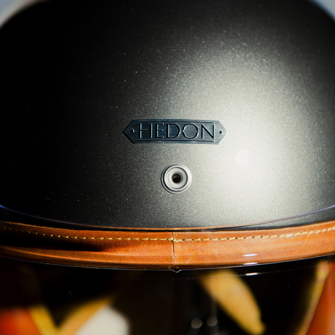 Close-up of the Hedon badge on the Hedon Heroine Racer 2.0 Helmet – Camelot