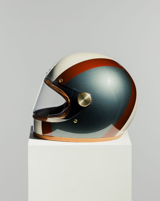 Left side view of Hedon Heroine Racer Helmet - Eastwood with clear visor closed