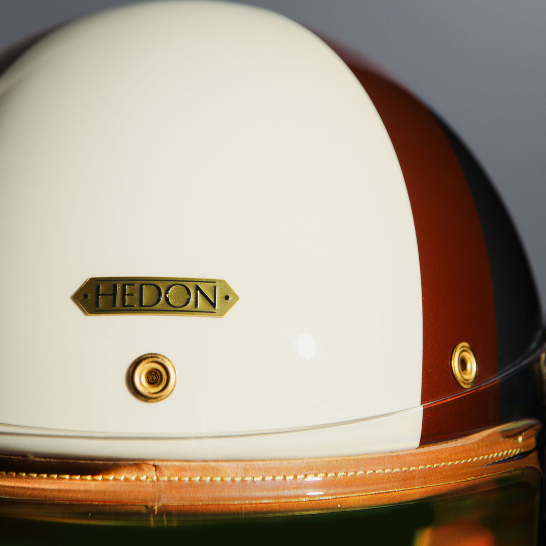 Front view of badge and stitching on Hedon Heroine Racer Helmet - Eastwood