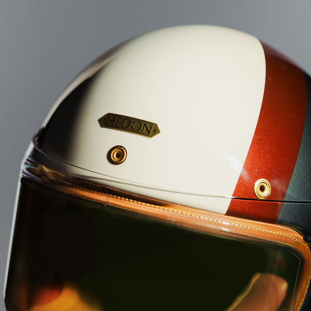 Front left view of badge on Hedon Heroine Racer Helmet - Eastwood 
