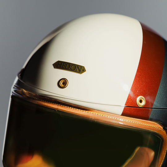 Front left view of badge on Hedon Heroine Racer Helmet - Eastwood 