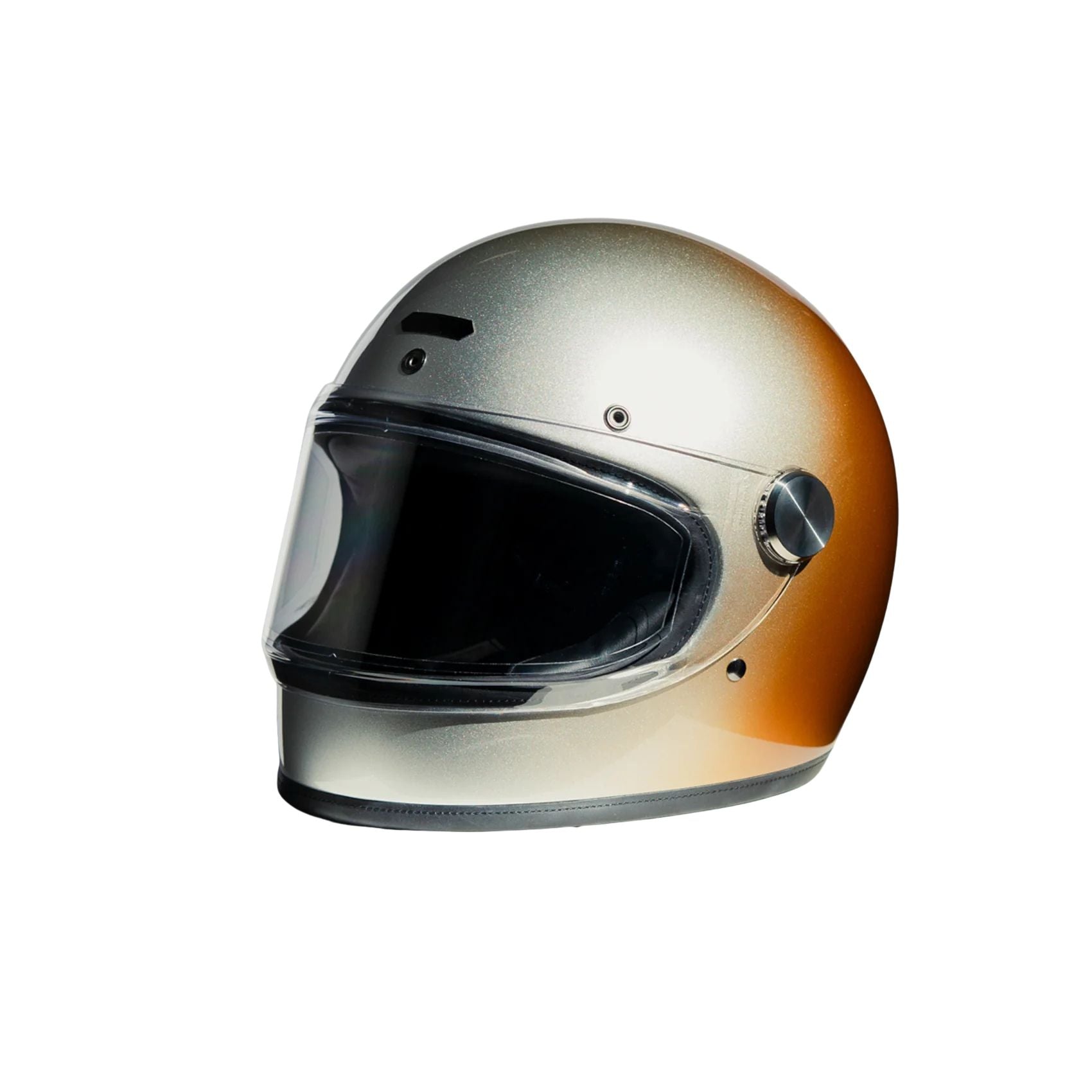 Hedon Heroine Racer full-face motorcycle helmet in Interstellar gradient finish, front side view