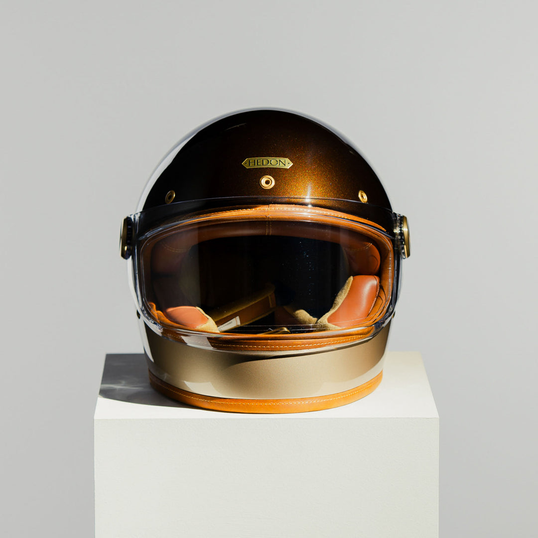 Front view of Hedon Heroine Racer Helmet - Polvo with clear visor closed
