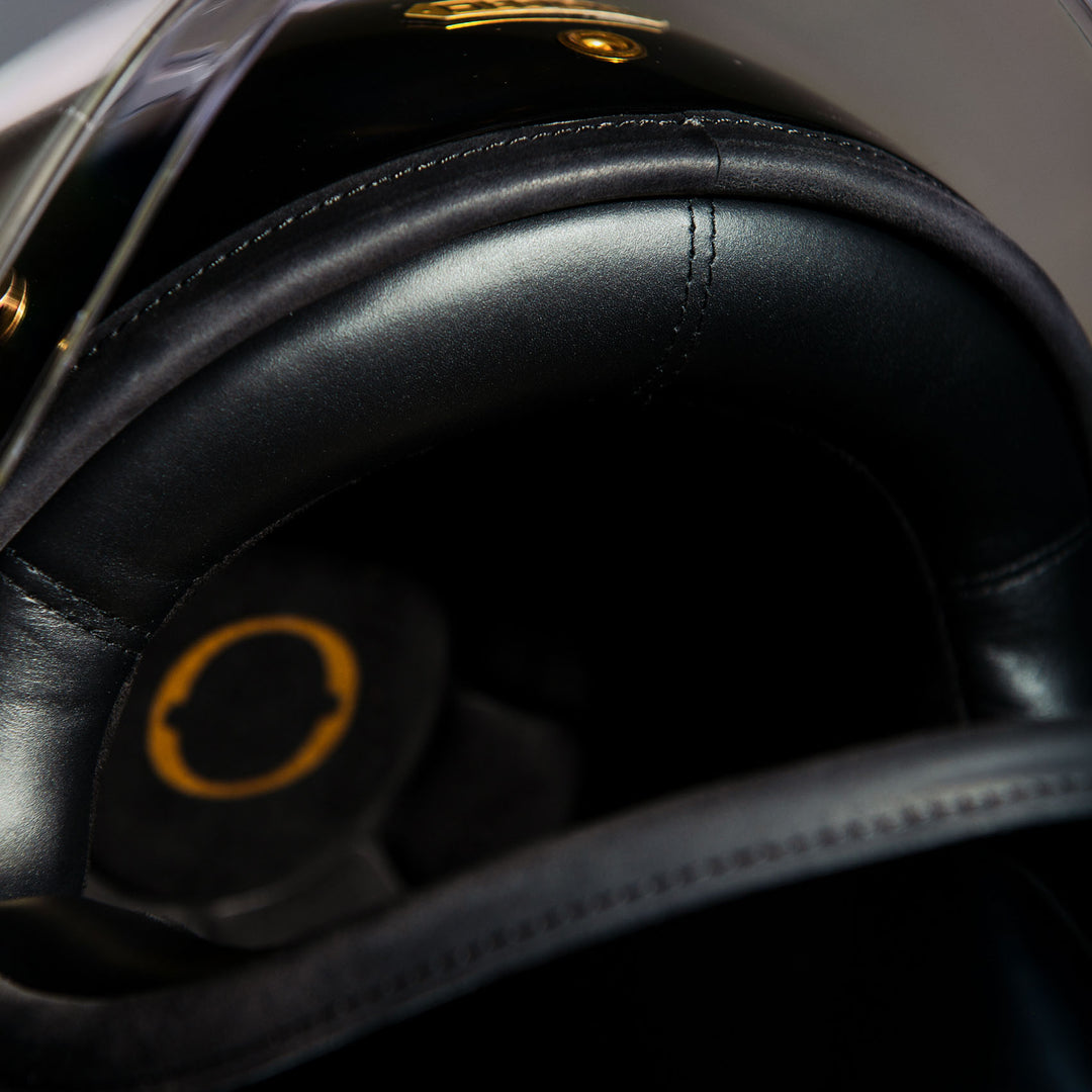 Close-up angle view of interior on Hedon Heroine Racer 2.0 Helmet - Two Face with clear visor up