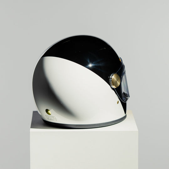 Rear right view of Hedon Heroine Racer 2.0 Helmet - Two Face with clear visor down 