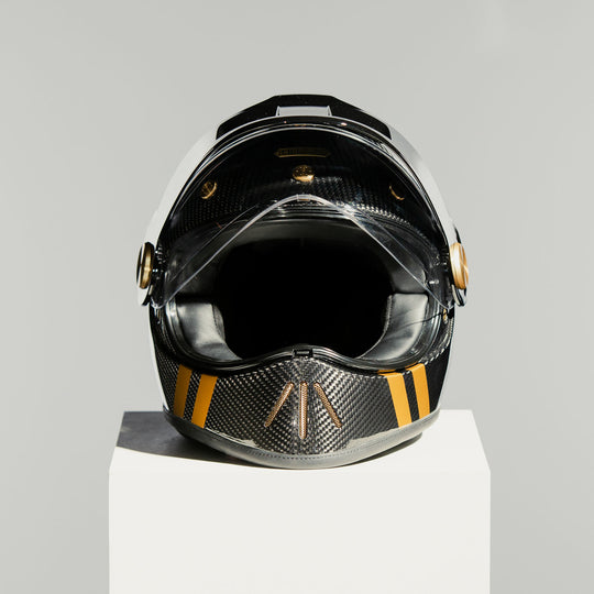 Front view of the Hedon Psilo Explorer Helmet – Commander with the visor open