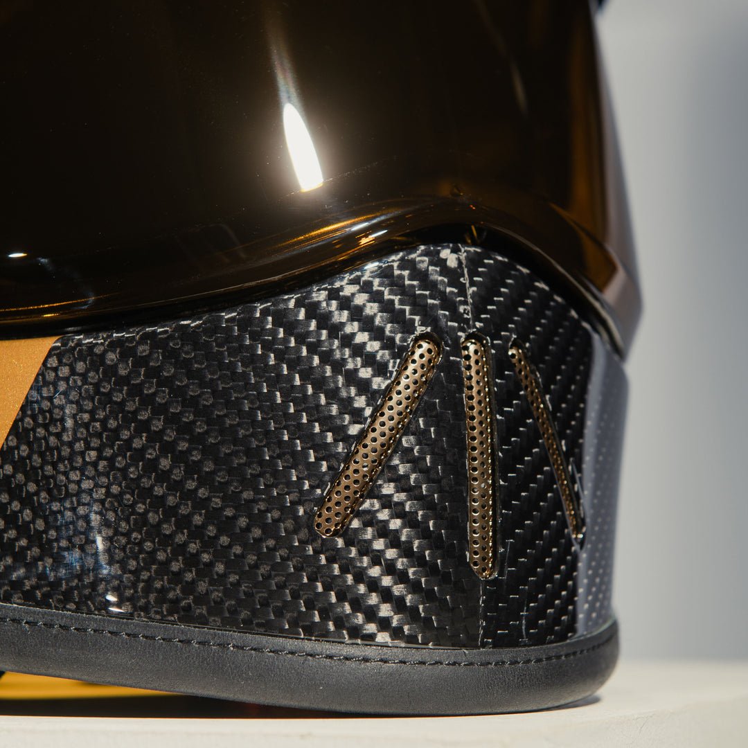 Close-up of the chin vent on the Hedon Psilo Explorer Helmet – Commander with the tinted visor closed