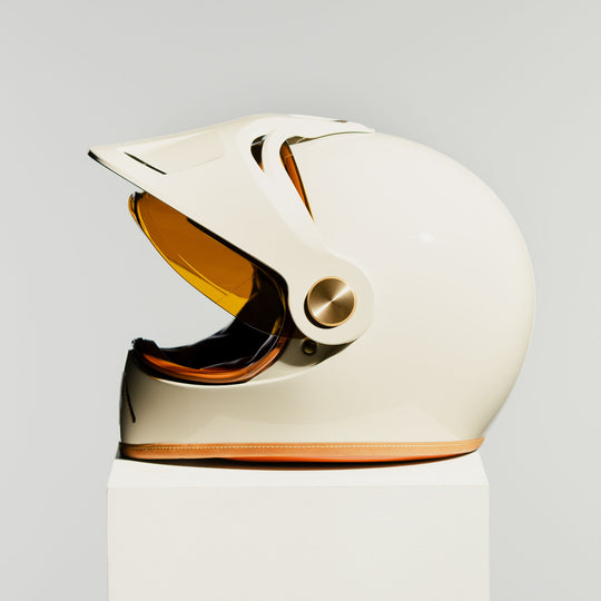 Hedon Psilo Explorer Helmet – Ivory Nomad left side view with visor raised