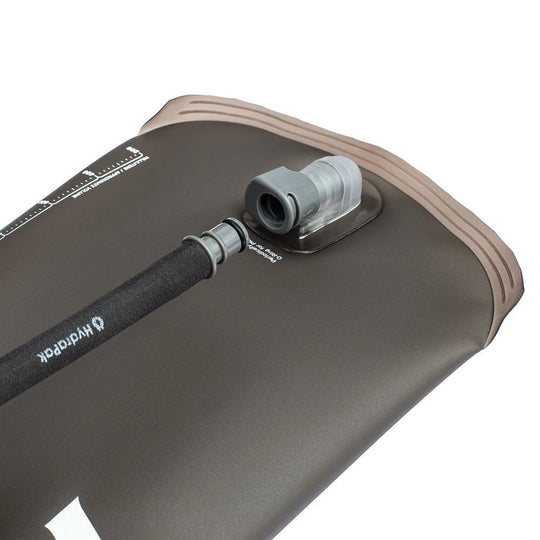 Kriega Hydrapak Reservoir Elite HD 3L hydration bladder close-up with hose connection – Machinehead Moto