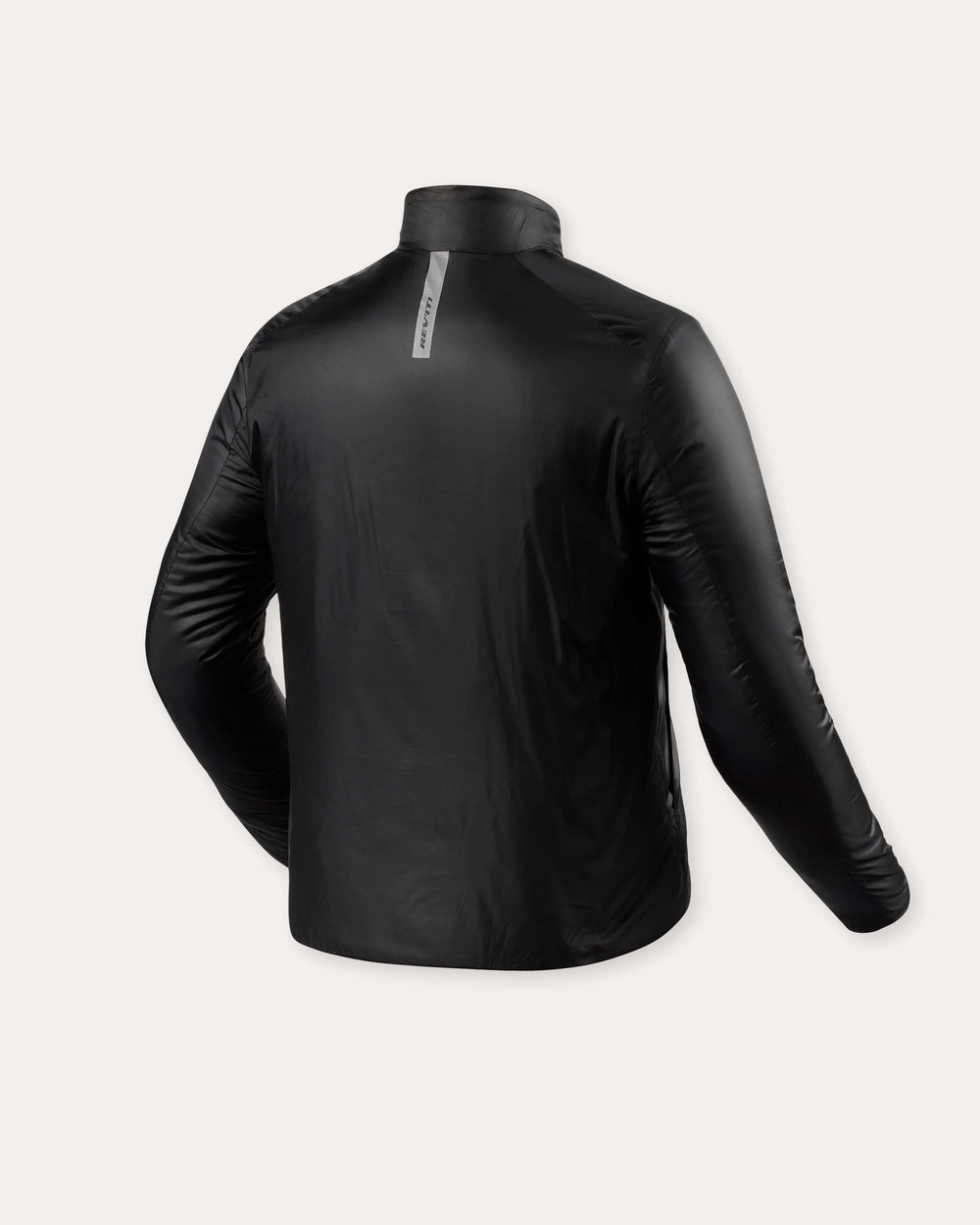 Black lightweight insulated motorcycle jacket rear view with clean minimal finish