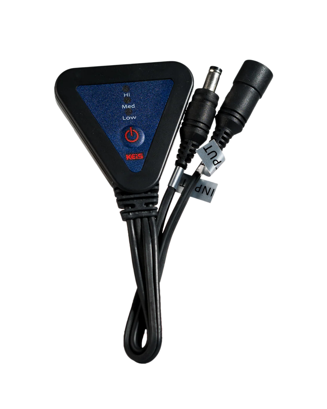 Front view of KEIS Bluetooth Power Controller with Hi, Med, and Low heat settings