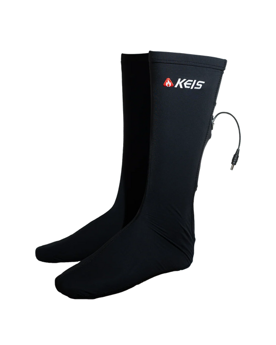 KEIS S302 Heated Socks – angled view of both socks with KEIS logo