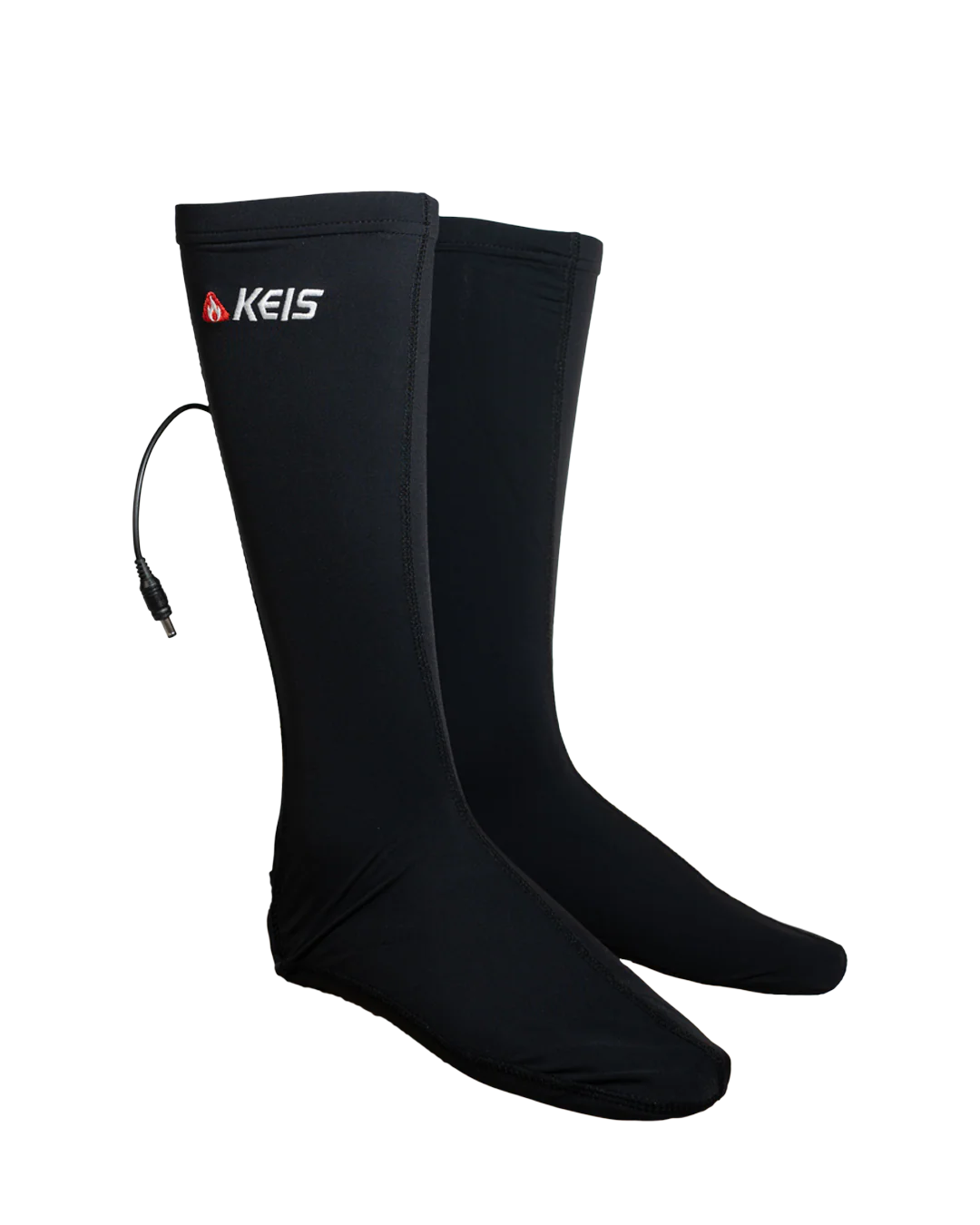 KEIS S302 Heated Motorcycle Socks – front view showing both socks and power connector