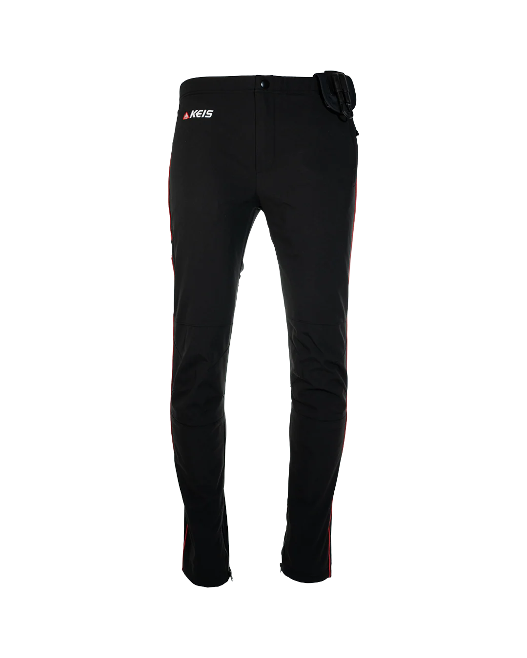 Front view of KEIS T103 Heated Motorcycle Trousers showing slim fit and controller pocket.