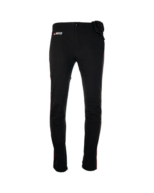 Front view of KEIS T103 Heated Motorcycle Trousers showing slim fit and controller pocket.
