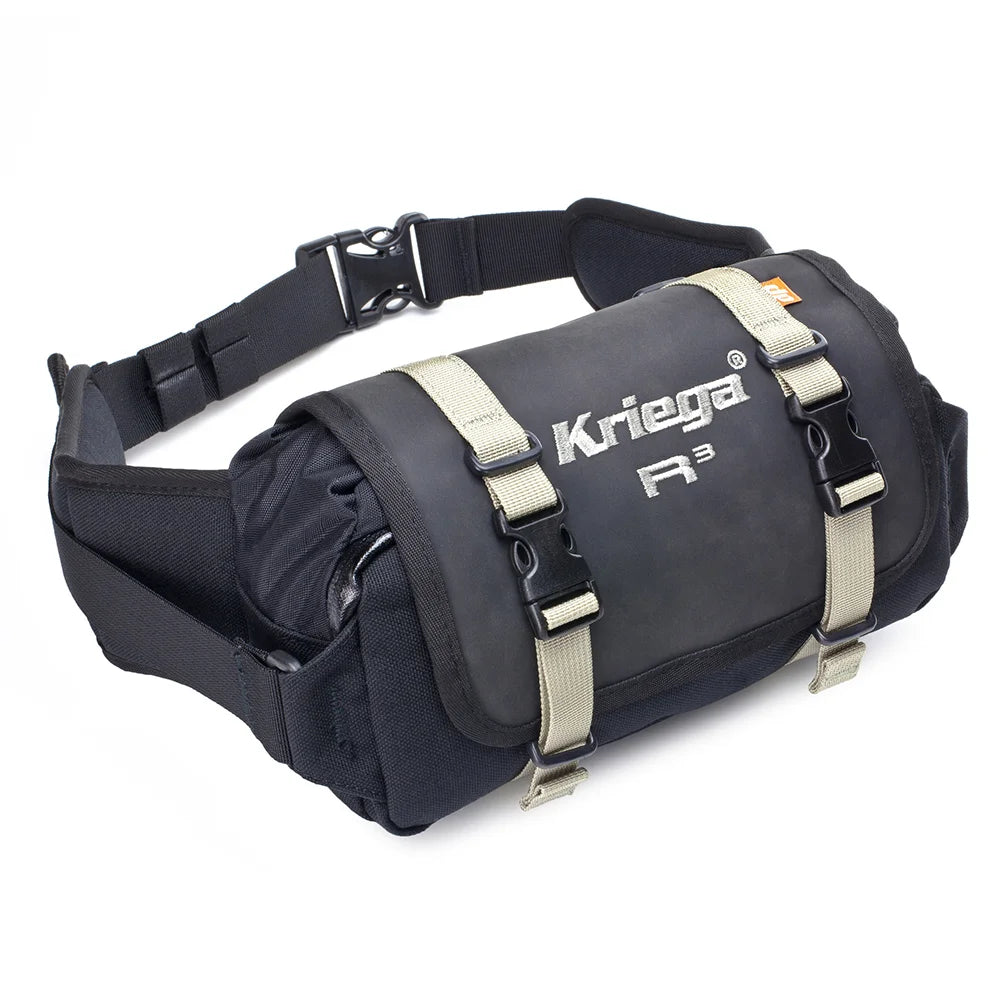 Kriega R3 Waistpack in black with roll-top closure and adjustable strap