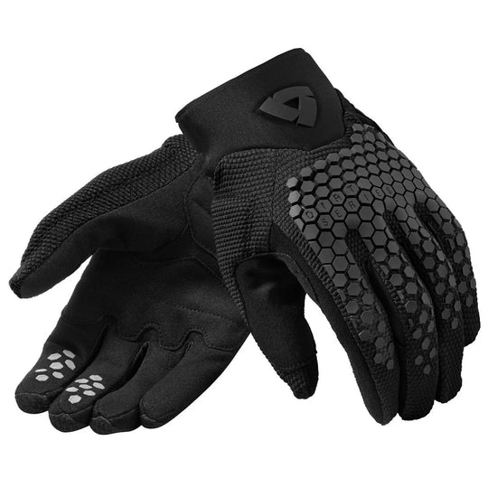 Rev’It black motorcycle gloves with reinforced palm and grip detailing