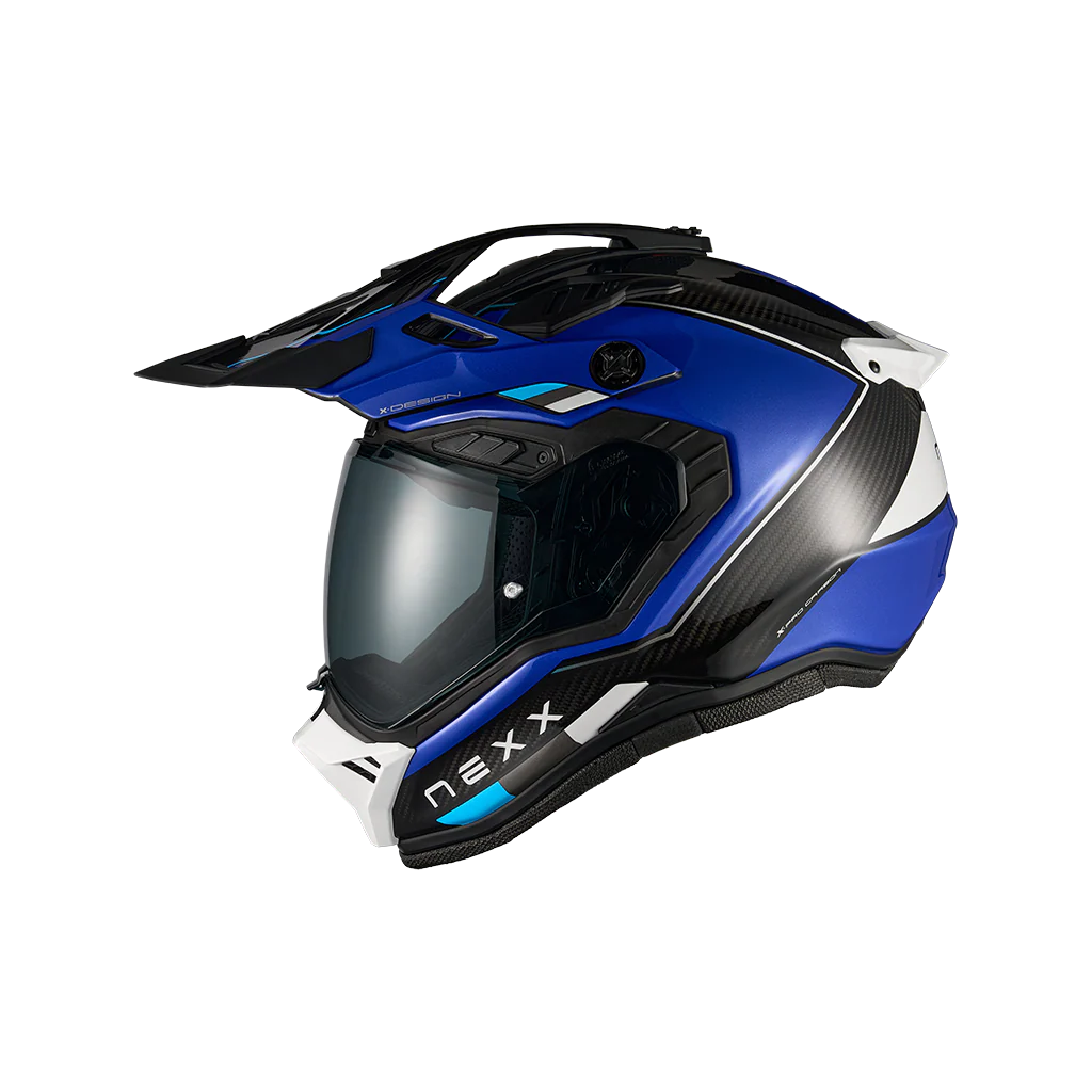 Nexx X.Rally Raid motorcycle helmet blue white side view with peak