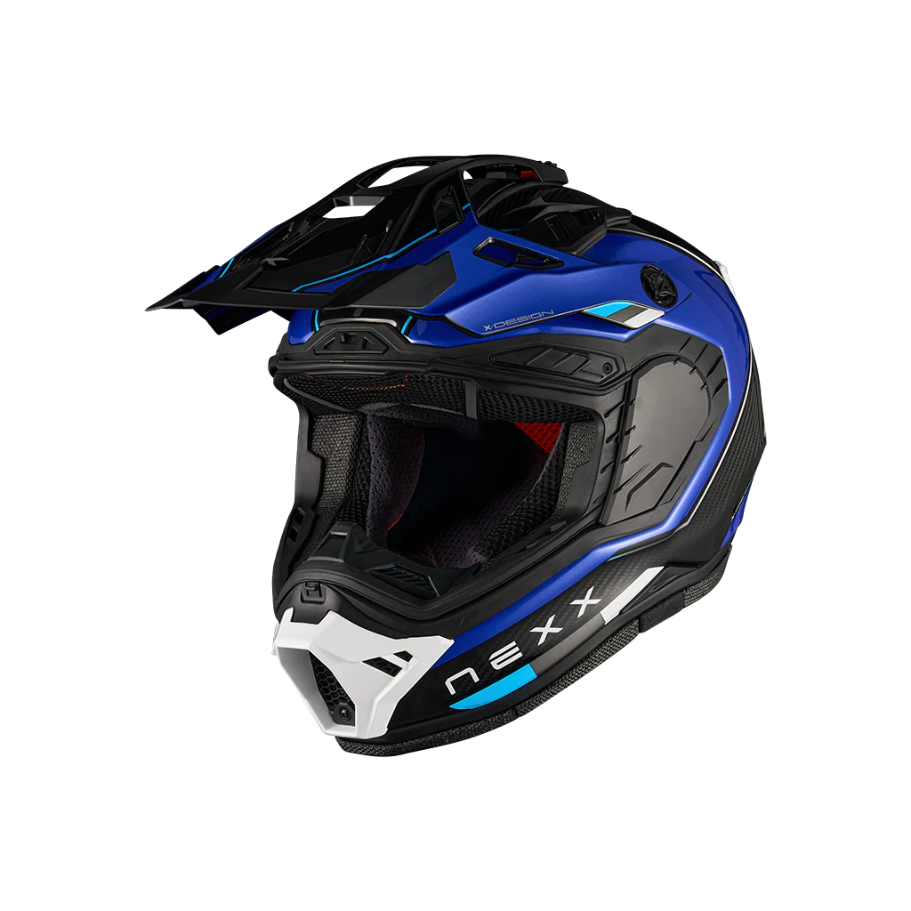 Nexx X.Rally Raid motorcycle helmet blue white with visor removed