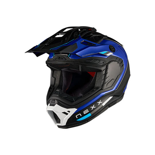 Nexx X.Rally Raid motorcycle helmet blue white with visor removed