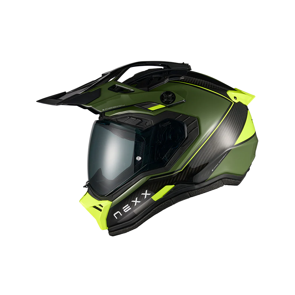 Nexx X.Rally Raid motorcycle helmet green neon side view with peak