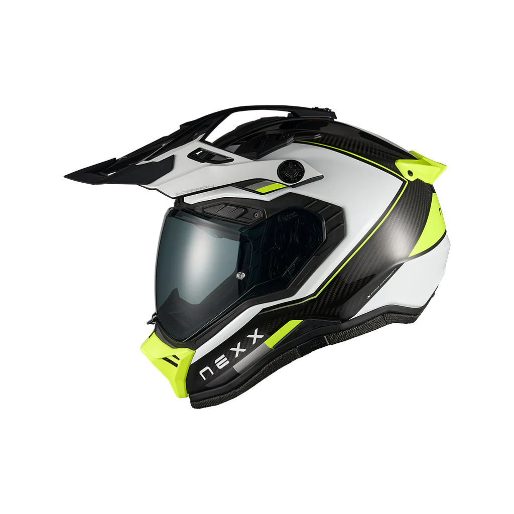 Nexx X.Rally Raid motorcycle helmet white neon side view with peak