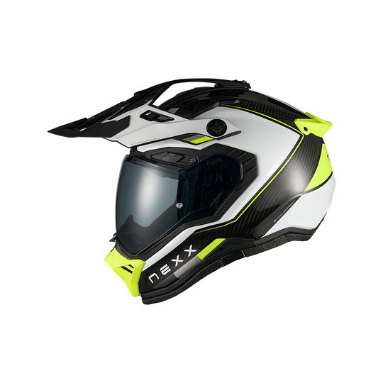 Nexx X.Rally Raid motorcycle helmet white neon side view with peak