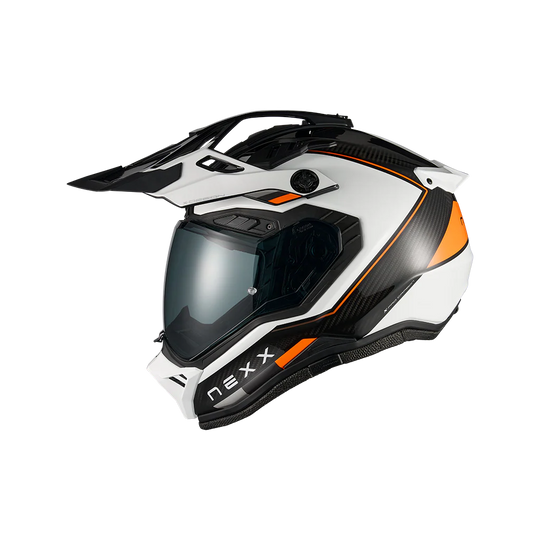 Nexx X.Rally Raid motorcycle helmet white orange side view with peak