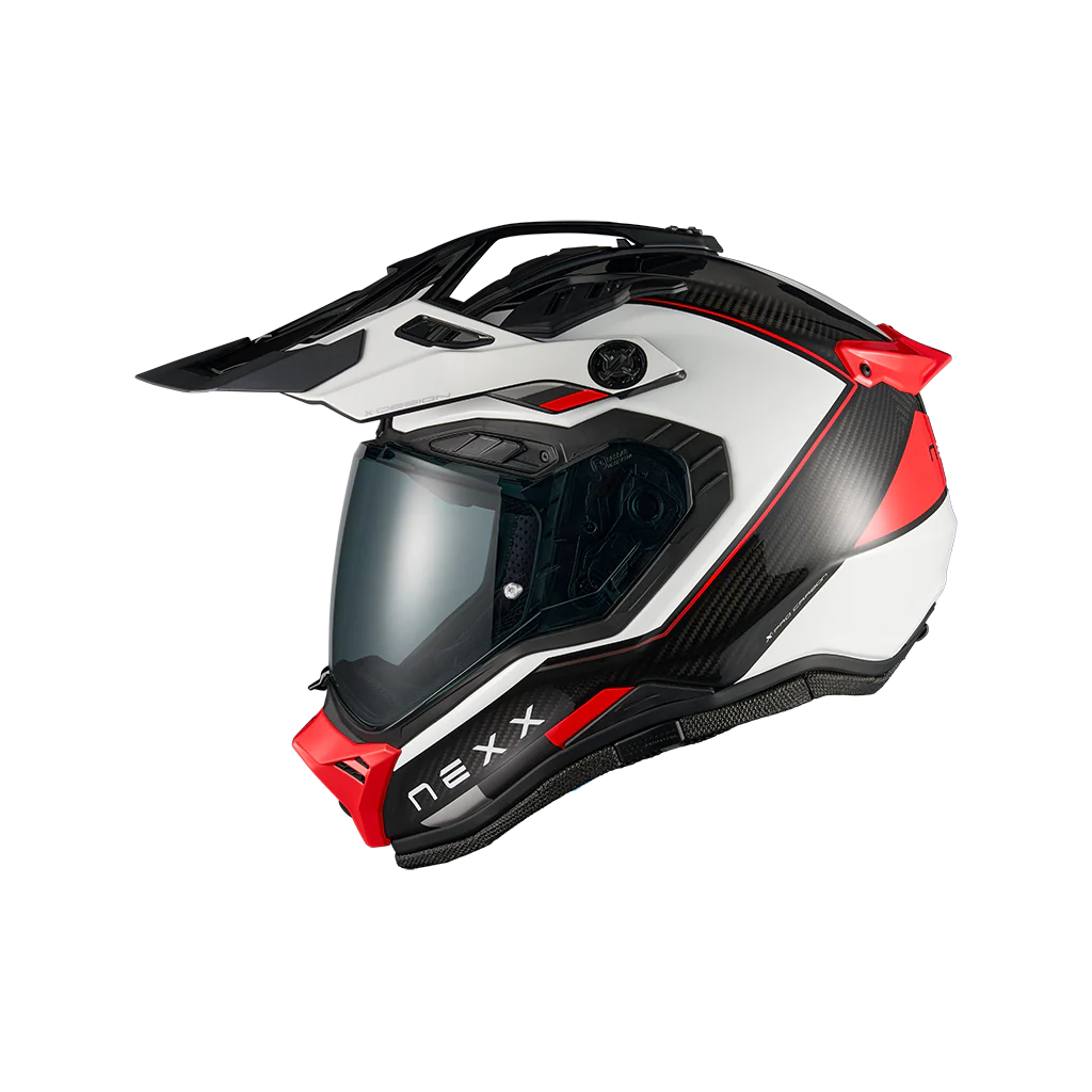 Nexx X.Rally Raid motorcycle helmet white red side view with peak